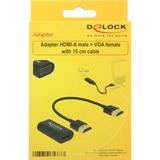 DeLOCK 0.15m, HDMI/VGA 0,15 m VGA (D-Sub) Sort, Adapter Sort, HDMI/VGA, 0,15 m, HDMI, VGA (D-Sub), Hanstik, Hunstik, 1920 x 1200 pixel