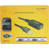 DeLOCK 20m USB 2.0 USB-kabel Sort, Forlængerledning Sort, 20 m, Hanstik/Hunstik, Sort