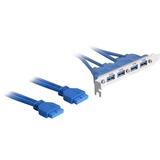 DeLOCK 2 x USB 3.0 19-pin - 4 x USB 3.0-A USB-kabel 0,4 m USB 2.0 USB A Blå, Slot beslag 0,4 m, USB A, USB 2.0, Hanstik/Hunstik, 5000 Mbit/s, Blå