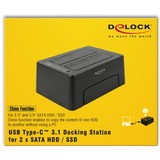 DeLOCK 63957 drev dockingstation USB 3.2 Gen 2 (3.1 Gen 2) Type-C Sort, Docking station Sort, HDD, SSD, Serial ATA III, 2.5,3.5", USB 3.2 Gen 2 (3.1 Gen 2) Type-C, 6 Gbit/sek., Sort