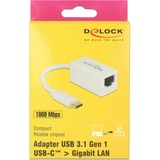 DeLOCK 65906 interface-kort/adapter RJ-45 Hvid, USB Type-C, RJ-45, RJ-45, Hvid, 0,135 m, Aktivitet, Strøm