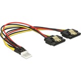 DeLOCK 85236 intern strømkabel 0,2 m, Y-kabel Sort/Rød, 0,2 m, Floppy (4-pin), 2 x SATA 15 stikben, Hanstik, Hunstik, Lige