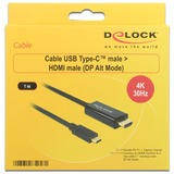 DeLOCK 85258 videokabel adapter 1 m USB Type-C HDMI Sort Sort, 1 m, USB Type-C, HDMI, Hanstik, Hanstik, Guld