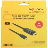 DeLOCK 85259 videokabel adapter 2 m USB Type-C HDMI Sort Sort, 2 m, USB Type-C, HDMI, Hanstik, Hanstik, Guld