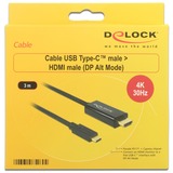 DeLOCK 85260 videokabel adapter 3 m USB Type-C HDMI Sort Sort, 3 m, USB Type-C, HDMI, Hanstik, Hanstik, Guld