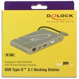 DeLOCK 87297 interface hub USB 3.2 Gen 2 (3.1 Gen 2) Type-C Grå, Docking station grå, USB 3.2 Gen 2 (3.1 Gen 2) Type-C, RJ-45, USB 3.2 Gen 2 (3.1 Gen 2) Type-A, USB 3.2 Gen 2 (3.1 Gen 2) Type-C, VGA, mini DisplayPort, MicroSD (TransFlash), SD, 3840 x 2160 pixel, Grå, Metal