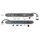 DeLOCK 87297 interface hub USB 3.2 Gen 2 (3.1 Gen 2) Type-C Grå, Docking station grå, USB 3.2 Gen 2 (3.1 Gen 2) Type-C, RJ-45, USB 3.2 Gen 2 (3.1 Gen 2) Type-A, USB 3.2 Gen 2 (3.1 Gen 2) Type-C, VGA, mini DisplayPort, MicroSD (TransFlash), SD, 3840 x 2160 pixel, Grå, Metal