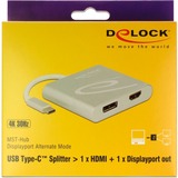 DeLOCK 87716 videokabel adapter 0,1 m USB Type-C HDMI + DisplayPort Sølv Sølv, 0,1 m, USB Type-C, HDMI + DisplayPort, Hanstik, 2560 x 1440 pixel, 2160p