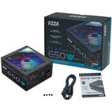 AZZA PSAZ-650W(ARGB) enhed til strømforsyning 20+4 pin ATX ATX Sort, PC strømforsyning Sort, 650 W, 200 - 240 V, 47 - 53 Hz, 100 W, 576 W, 100 W