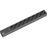 Bachmann 19'' 2m 8x Schuko H05VV-F 3G 1.50mm² stikdåse 8 AC stikkontakt(er) Sort, Strømskinne Sort, 2 m, 8 AC stikkontakt(er), Aluminium, Sort, Sort