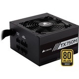 Corsair TX750M enhed til strømforsyning 750 W 20+4 pin ATX ATX Sort, PC strømforsyning Sort, 750 W, 100 - 240 V, 47 - 63 Hz, 12 A, Aktiv, 130 W