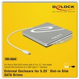 DeLOCK 42605 ODD lukning 13,3 cm (5.25") SATA III Sølv, Drev kabinet Sølv, 13,3 cm (5.25"), SATA III, Initio INIC-3619, 5 Gbit/sek., USB, Alle mærker