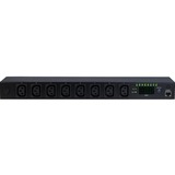 Inter-Tech SW-1081 strømforsyningsenhed (PDU) 8 AC stikkontakt(er) 1U Sort, Strømskinne Sort, Omskiftet, 1U, Vandret, Rustfrit stål, Sort, LCD