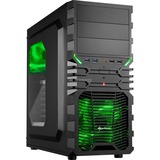 Sharkoon VG4-W Midi Tower Sort, Grøn, Towerkabinet Sort/Grøn, Midi Tower, PC, Sort, Grøn, ATX, micro ATX, Mini-ITX, Grøn, Kabinet faner