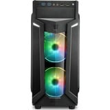 Sharkoon VG6-W RGB Midi Tower Sort, Towerkabinet Sort, Midi Tower, PC, Sort, ATX, micro ATX, Mini-ATX, Spil, Blå, Grøn, Rød