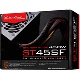SilverStone ST45SF enhed til strømforsyning 450 W 20+4 pin ATX SFX Sort, PC strømforsyning Sort, 450 W, 90 - 264 V, 47 - 63 Hz, Aktiv, 110 W, 450 W