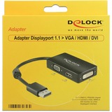DeLOCK 0.16m DisplayPort/VGA+HDMI+DVI 0,16 m VGA (D-Sub)+ HDMI + DVI Sort, Adapter Sort, 0,16 m, DisplayPort, VGA (D-Sub)+ HDMI + DVI, Hanstik, Hunstik, 1920 x 1200 pixel