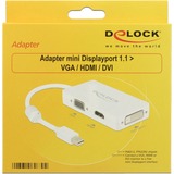 DeLOCK 0.16m DisplayPort/VGA + HDMI + DVI 0,16 m Mini DisplayPort VGA (D-Sub)+ HDMI + DVI Hvid, Adapter Hvid, 0,16 m, Mini DisplayPort, VGA (D-Sub)+ HDMI + DVI, Hanstik, Hunstik, 1920 x 1200 pixel