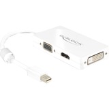 DeLOCK 0.16m DisplayPort/VGA + HDMI + DVI 0,16 m Mini DisplayPort VGA (D-Sub)+ HDMI + DVI Hvid, Adapter Hvid, 0,16 m, Mini DisplayPort, VGA (D-Sub)+ HDMI + DVI, Hanstik, Hunstik, 1920 x 1200 pixel