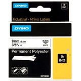 Dymo Rhino Industrielle Permanente Polyesteretiketter | 9 mm x 3,5 m | Sort tekst på hvid | Selvklæbende | til LabelManager & Rhino etiketmaskiner, Tape 5 m | Sort tekst på hvid | Selvklæbende | til LabelManager & Rhino etiketmaskiner, Sort på hvid, Flerfarvet, Polyester, -40 - 150 °C, UL 969, DYMO