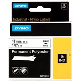 Dymo Rhino industrielle permanente polyesteretiketter | 12 mm x 5,5 m | Sort tekst på hvid | Selvklæbende | til Rhino & LabelManager etiketmaskiner, Tape 5 m | Sort tekst på hvid | Selvklæbende | til Rhino & LabelManager etiketmaskiner, Sort på hvid, Flerfarvet, Polyester, -40 - 150 °C, UL 969, DYMO