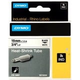 Dymo Rhino industrielle varmekrympbare kabelmærkningsrør | 19 mm x 1,5 m | Sort tryk på hvid | Selvklæbende | til Rhino mærkningsmaskiner, Heat shrink labels 5 m | Sort tryk på hvid | Selvklæbende | til Rhino mærkningsmaskiner, D1, Belgien, 1,5 m, 1 stk, 34 mm, 87 mm