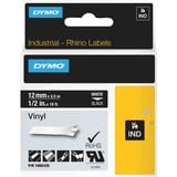 Dymo Rhino industrielle vinyletiketter | 12 mm x 5,5 m | Hvid tekst på sort | Selvklæbende | til LabelManager & Rhino etiketmaskiner, Tape 5 m | Hvid tekst på sort | Selvklæbende | til LabelManager & Rhino etiketmaskiner, Hvid på sort, Flerfarvet, Vinyl, -40 - 80 °C, UL 969, DYMO