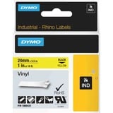 Dymo Rhino industrielle vinyletiketter | 24 mm x 5,5 m | Sort tekst på gul | Selvklæbende | til LabelManager & Rhino etiketmaskiner, Tape 5 m | Sort tekst på gul | Selvklæbende | til LabelManager & Rhino etiketmaskiner, Sort på gul, Flerfarvet, Vinyl, -40 - 80 °C, UL 969, DYMO