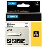 Dymo Rhino industrielle vinylmærkater | 9 mm x 5,5 m | Sort tryk på hvid | Selvklæbende | til Rhino & LabelManager mærkemaskiner, Tape 5 m | Sort tryk på hvid | Selvklæbende | til Rhino & LabelManager mærkemaskiner, Sort på hvid, Flerfarvet, Vinyl, -40 - 80 °C, UL 969, DYMO