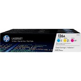 HP Originale 126A-blækpatroner, cyan/magenta/gul, 3-pak, Toner cyan/magenta/gul, 3-pak, 1000 Sider, Blå, Magenta, Gul, 3 stk