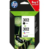 HP Originale 302-blækpatroner, sort/trefarvet, 2-pak Sort, sort/trefarvet, 2-pak, Standard udbytte, Farvebaseret blæk, Pigmentbaseret blæk, 3,5 ml, 4 ml, 2 stk