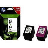 HP Originale 62-blækpatroner, sort/trefarvet, 2-pak sort/trefarvet, 2-pak, Standard udbytte, Pigmentbaseret blæk, Farvebaseret blæk, 200 Sider, 2 stk, Multipakke