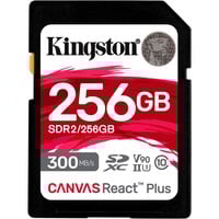 Kingston 256 GB Canvas React Plus SDXC UHS-II 300R/260W U3 V90 i fuld HD/4K/8K, Hukommelseskort Sort, 256 GB, SD, Klasse 10, UHS-II, 300 MB/s, 260 MB/s