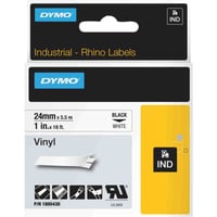 Dymo Rhino industrielle vinylmærkater | 24 mm x 5,5 m | Sort tryk på hvid | Selvklæbende | til LabelManager & Rhino mærkemaskiner, Tape 5 m | Sort tryk på hvid | Selvklæbende | til LabelManager & Rhino mærkemaskiner, Sort på hvid, Flerfarvet, Vinyl, -40 - 80 °C, UL 969, DYMO