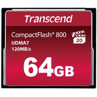Transcend 64GB 800x CF CompactFlash MLC, Hukommelseskort Sort, 64 GB, CompactFlash, MLC, 120 MB/s, 60 MB/s, Sort