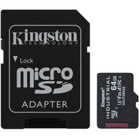 Kingston 64GB microSDXC Industrial C10 A1 pSLC kort + SD-adapter, Hukommelseskort Sort, 64 GB, MicroSDXC, Klasse 10, UHS-I, 100 MB/s, 80 MB/s