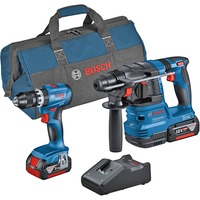 Bosch Kombisæt Akku-slagnøglebor GSB 18V-45 + Akku-boremaskine GBH 18V-22, Borehammer Blå