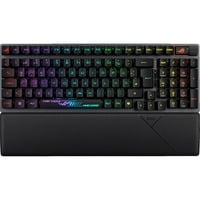 ASUS ROG Strix Scope II 96 RX Wireless tastatur Spil USB + RF Wireless + Bluetooth Sort, Gaming-tastatur Sort, DE-layout, ROG RX Red, 96%, Kabel & trådløs, USB + RF Wireless + Bluetooth, Optisk nøglekontakt, RGB LED, Sort