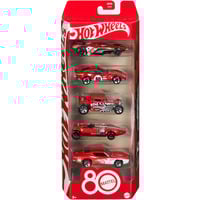 Mattel Core Mattel 80-årsjubilæumspakke med 5 stk. legetøjsbiler i størrelsesforholdet 1:64 med dekorationer til samlere, Spil køretøj Køretøjssæt, 3 År, Metal, Rød, Hvid