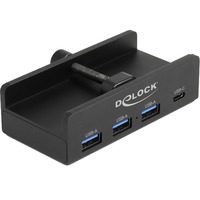 DeLOCK Ekstern USB 5 Gbps 4-port hub 3 x USB Type-A og 1 x USB Type-C™ med fastgørelsesskrue, USB hub Sort