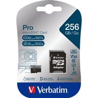 Verbatim 47045 hukommelseskort 256 GB MicroSDXC UHS-I Klasse 10 Sort, 256 GB, MicroSDXC, Klasse 10, UHS-I, 100 MB/s, 90 MB/s