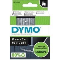 Dymo Ægte D1-etiketter | Hvid tekst på klar tape | 12 mm x 7 m | Selvklæbende etiketter til LabelManager-mærkemaskiner | Fremstillet i Europa Hvid på transparent, Polyester, Belgien, -18 - 90 °C, DYMO, LabelManager, LabelWriter 450 DUO