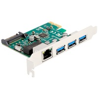 DeLOCK PCI Express x1 kort til 3 x USB 5 Gbps Type-A stik + 1 x Gigabit LAN, Controller 