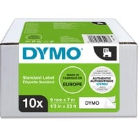 Dymo Originale D1-etiketter | 9 mm x 7 m rulle | Sort tekst på hvid | Selvklæbende etiketter til LabelManager-etiketprintere | 10 stk., Tape Hvid, Selvklæbende printeretiket, 9 mm, 7 m, 300 g, 10 stk
