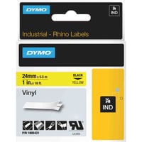 Dymo Rhino industrielle vinyletiketter | 24 mm x 5,5 m | Sort tekst på gul | Selvklæbende | til LabelManager & Rhino etiketmaskiner, Tape 5 m | Sort tekst på gul | Selvklæbende | til LabelManager & Rhino etiketmaskiner, Sort på gul, Flerfarvet, Vinyl, -40 - 80 °C, UL 969, DYMO