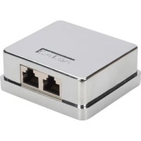 Digitus CAT.6A dataudtag, påbygget, afskærmet, 2x RJ-45, Samledåse Sølv
