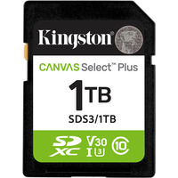 Kingston 1 TB SDXC Canvas Select Plus Gen3 150 MB/s C10 UHS-I U3 V30, Hukommelseskort 1 TB, SD, Klasse 10, UHS-I, 150 MB/s, Class 3 (U3)