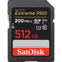 SanDisk Extreme PRO 512 GB SDXC Klasse 10, Hukommelseskort Sort, 512 GB, SDXC, Klasse 10, 200 MB/s, 140 MB/s, Class 3 (U3)
