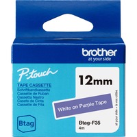 Brother BTAG-F35 etiketbånd Hvid på lilla, Tape Hvid på lilla, Filippinerne, 5 År, Brother, P-touch PT-N10, PT-N20, PT-N25BT, 1,2 cm
