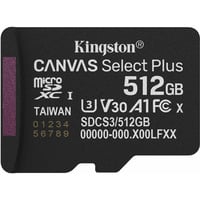 Kingston 512 GB micSDXC Canvas Select Plus Gen3 150R A1, enkelt pakke uden ADP, Hukommelseskort Sort, enkelt pakke uden ADP, 512 GB, MicroSDXC, Klasse 10, UHS-I, 150 MB/s, Class 3 (U3)